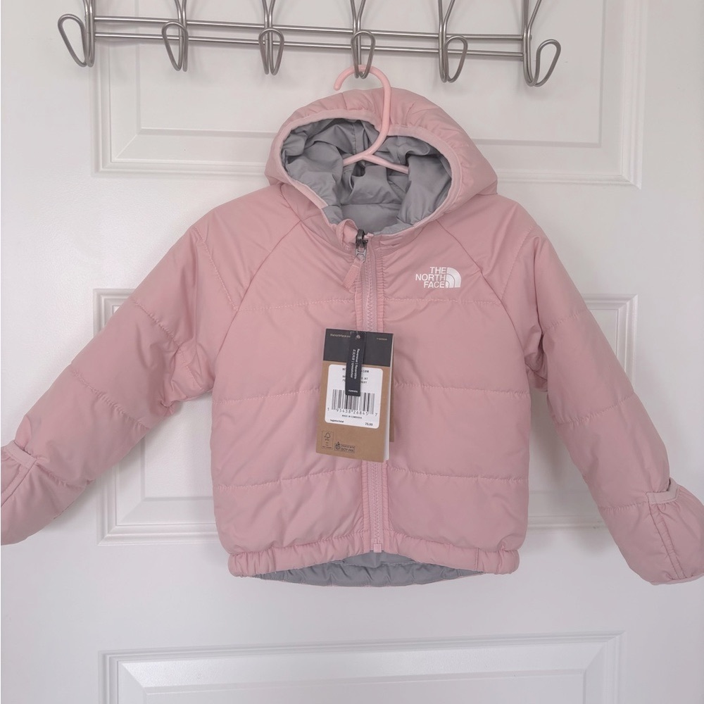 The North Face Kids Pink Puffer Jacket Reversible Gray! Brand new!